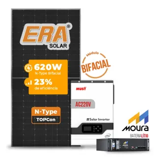 Gerador de Energia Solar Retrofit Must Sem Estrutura SGF 1,24KWP ERA 620W PV29 HP 5KW AC220V DC48V BAT. LITIO 4.8KWH 100A