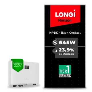 Gerador de Energia Solar On Grid Sungrow Telhado Metálico Mini Trilho SGF 5,16KWP LONGI 645W HPBC SG RS-L 5KW 2MPPT MONO 220V