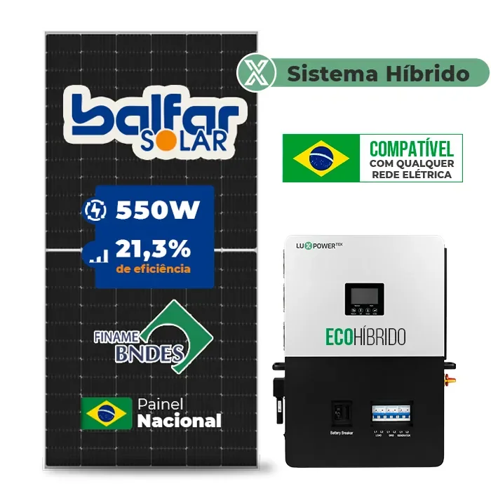 Gerador de Energia Solar Hibrido Luxpower sem Bateria Sem Estrutura SGF 7,7KWP FINAME 550W ECO HIBRIDO 5KW 220V DC48V SEM BATERIA