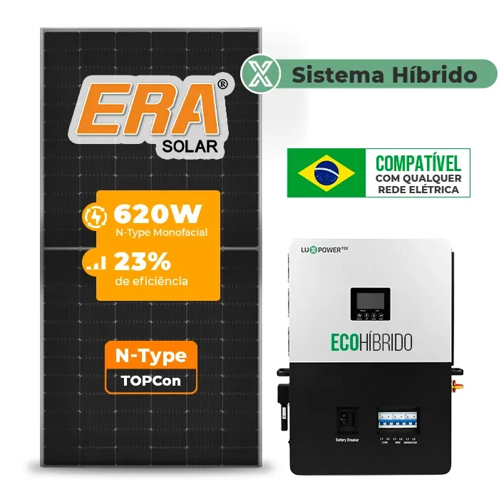 Gerador de Energia Solar Hibrido Luxpower sem Bateria Sem Estrutura SGF 7,44KWP ERA 620W ECO HIBRIDO 5KW 220V DC48V SEM BATERIA