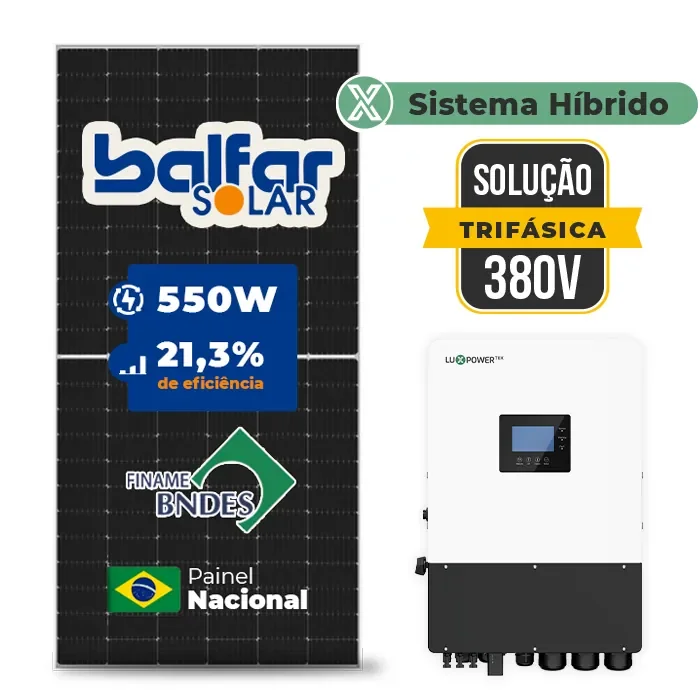Gerador de Energia Solar Hibrido Luxpower sem Bateria Sem Estrutura SGF 15,4KWP FINAME 550W HIBRIDO 15KW TRIF 380V DC48V SEM BATERIA