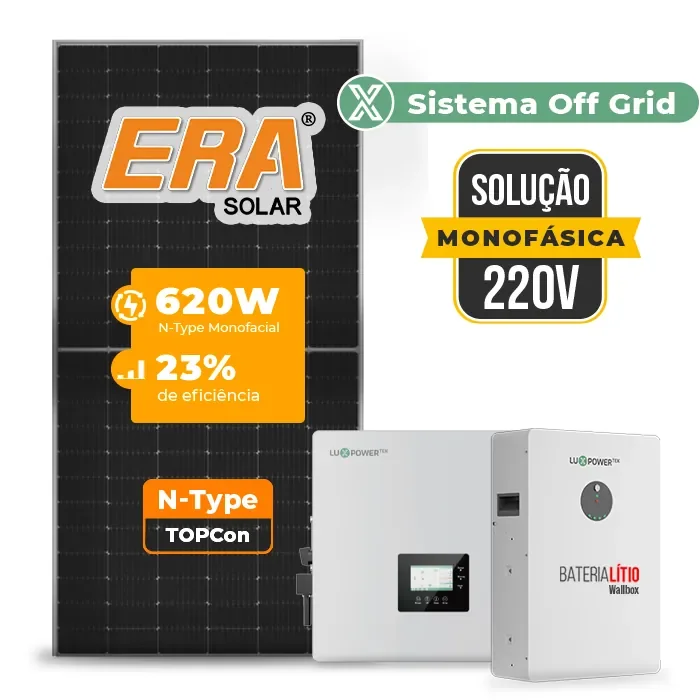 Gerador de Energia Solar Off Grid Interativo Luxpower Telhado Cerâmico Gancho SGF 14,88KWP ERA 620W GEN-LB-EU 10KW AC 220 MONO DC48V BAT. LITIO 15,36kWh