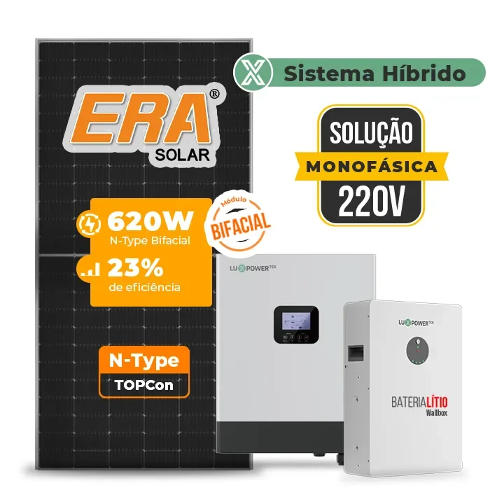 Gerador de Energia Solar Off Grid Interativo Luxpower Sem Estrutura SGF 9,92KWP ERA BIF 620W GEN-LB-EU 5KW AC 220 MONO DC48V BAT. LITIO 5,12kWh