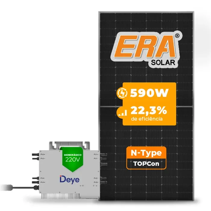 Gerador de Energia Solar Microinversor DEYE Telhado Metálico Mini Trilho SGF 16,52KWP ERA N-TYPE MONO 590W SUN 2.25KW 4MPPT MONO 220V