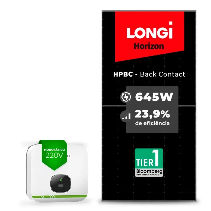 Gerador de Energia Solar On Grid Growatt Laje Inclinação SGF 7,74KWP LONGI 645W HPBC MIN X2 6KW 2MPPT MONO 220V