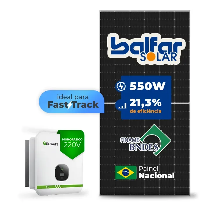 Gerador de Energia Solar On Grid Growatt Solo Mesa 8 Painéis SGF 5,50KWP BALFAR FINAME 550W MIN X2 7.5KW 2MPPT FAST TRACK MONO 220V