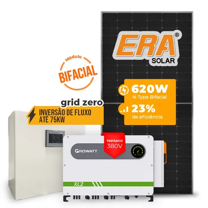 Gerador de Energia Solar Inversão de Fluxo Growatt Sem Estrutura SGF 105,40KWP ERA BIFACIAL 620W MAX 75KW 7MPPT TRIF 380V