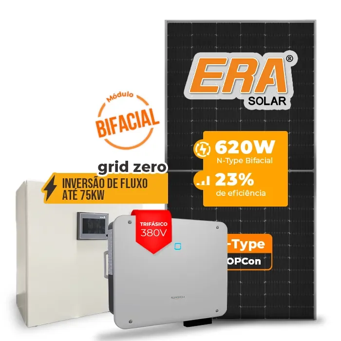 Gerador de Energia Solar Inversão de Fluxo Sungrow Sem Estrutura SGF 79,36KWP ERA BIFACIAL 620W SG P2 50KW 4MPPT TRIF 380V