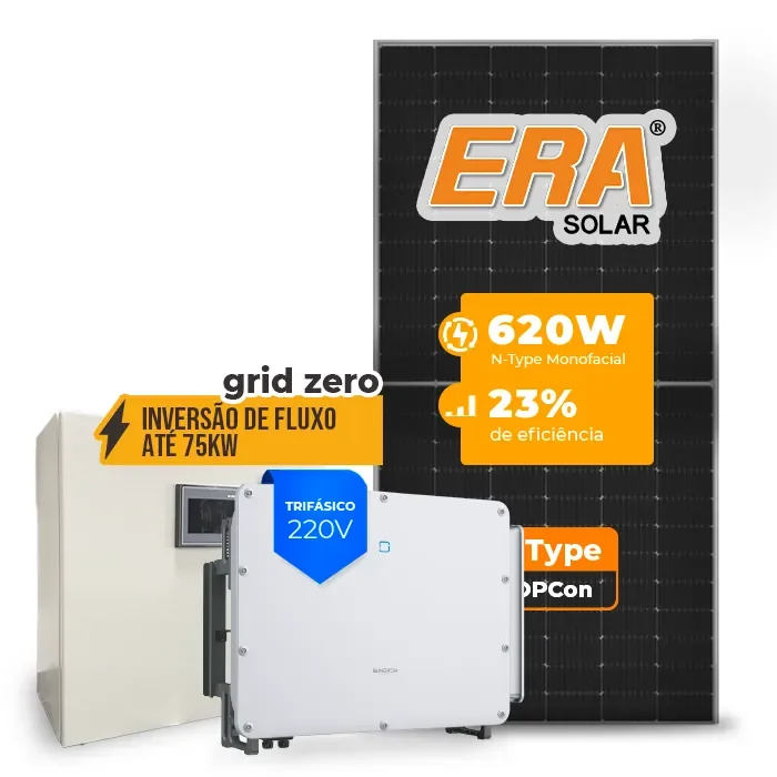 Gerador de Energia Solar Inversão de Fluxo Sungrow Sem Estrutura SGF 94,24KWP ERA N-TYPE MONO 620W SG 75KW 7MPPT TRIF 220V