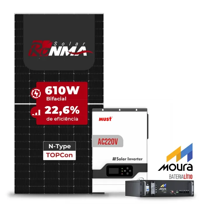 Gerador de Energia Solar Off Grid Interativo Must Telhado Fibro Parafuso Metal SGF 4,88KWP RONMA 610W PV29 HP 5KW AC220V DC48V BAT. LITIO 4.8KWH 100A