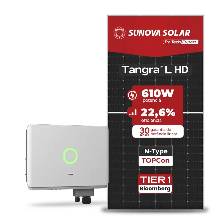 Gerador de Energia Solar On Grid SAJ Telhado Metálico Mini Trilho SGF 31,72KWP SUNOVA N-TYPE MONO 610W SAJ T2 25KW 2MPPT TRIF 380V
