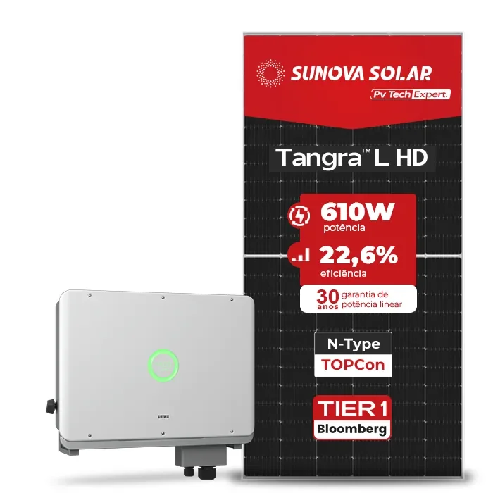 Gerador de Energia Solar On Grid SAJ Telhado Metálico Mini Trilho SGF 34,16KWP SUNOVA N-TYPE MONO 610W SAJ T3 30KW 2MPPT TRIF 380V