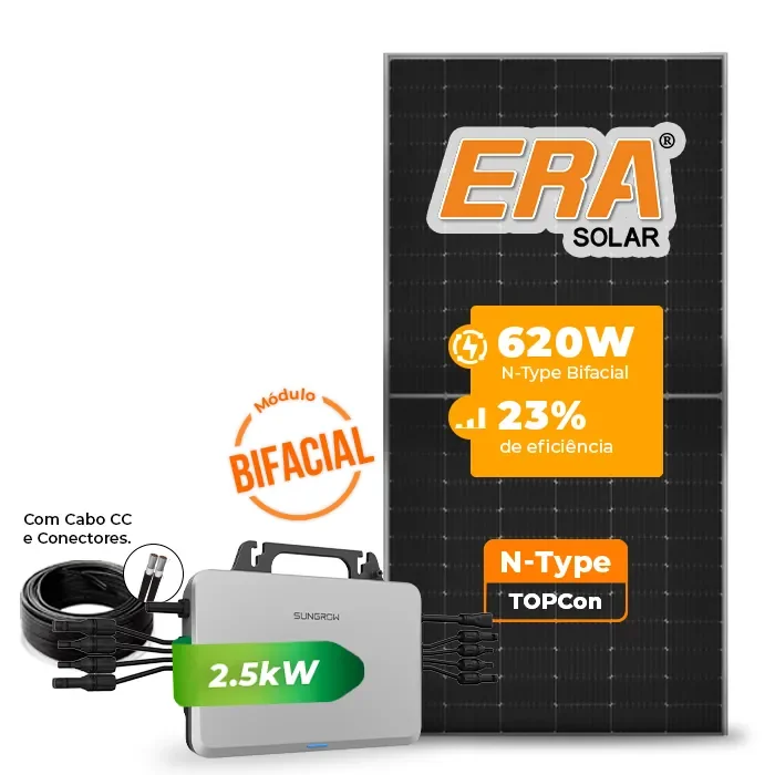 Gerador de Energia Solar Microinversor Sungrow Sem Estrutura SGF 7,44KWP ERA BIFACIAL 620W S2500S-L 2.5KW 4MPPT MONO 220V COM CABO