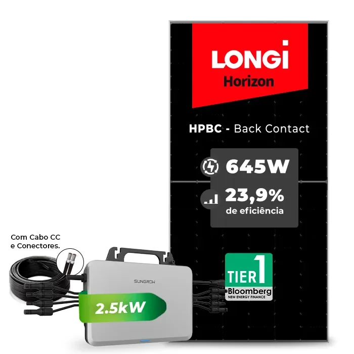 Gerador de Energia Solar Microinversor Sungrow Sem Estrutura SGF 7,74KWP LONGI 645W HPBC S2500S-L 2.5KW 4MPPT MONO 220V
