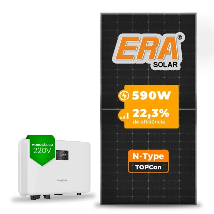 Gerador de Energia Solar On Grid Sungrow Telhado Fibro Parafuso Madeira SGF 5,90KWP ERA N-TYPE MONO 590W SG RS-L 4KW 2MPPT MONO 220V