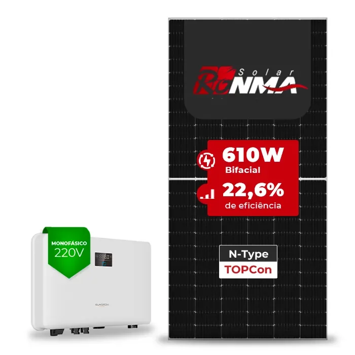 Gerador de Energia Solar On Grid Sungrow Telhado Metálico Mini Trilho SGF 5,49KWP RONMA 610W BIFACIAL SG RS-L 5KW 2MPPT MONO 220V