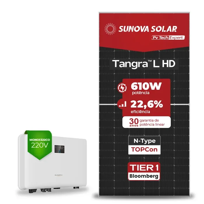 Gerador de Energia Solar On Grid Sungrow Sem Estrutura SGF 7,93KWP SUNOVA N-TYPE MONO 610W SG RS-L 5KW 2MPPT MONO 220V
