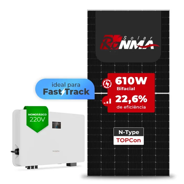 Gerador de Energia Solar On Grid Sungrow Solo Mesa 8 Painéis SGF 6,10KWP RONMA 610W BIFACIAL SG RS-L 7.5KW 2MPPT FAST TRACK MONO 220V