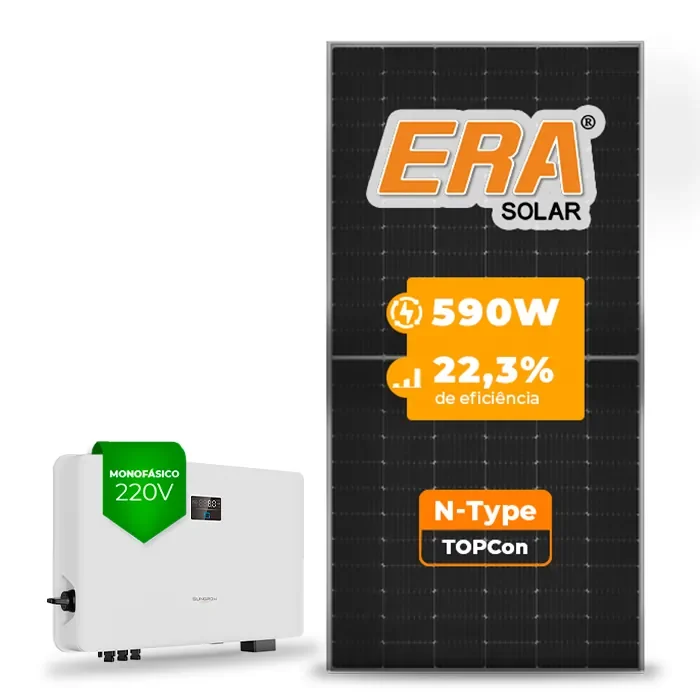 Gerador de Energia Solar On Grid Sungrow Solo Mesa 8 Painéis SGF 8,26KWP ERA N-TYPE MONO 590W SG RS-L 8KW 2MPPT MONO 220V